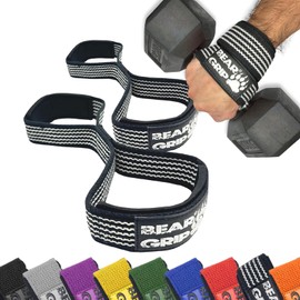 BEAR GRIP - High Quality Figure-8 Weight Lifting Straps (Sold in Pair) (Black/White)