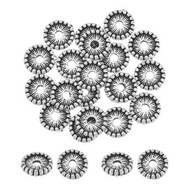 arricraft 20 Pcs Flower Spacer Beads, 925 Sterling Silver Daisy Beads Caps Tibetan Style Metal Floral Beads Vintage Plant Loose Beads for Jewelry Findings DIY Crafting, Antique Silver