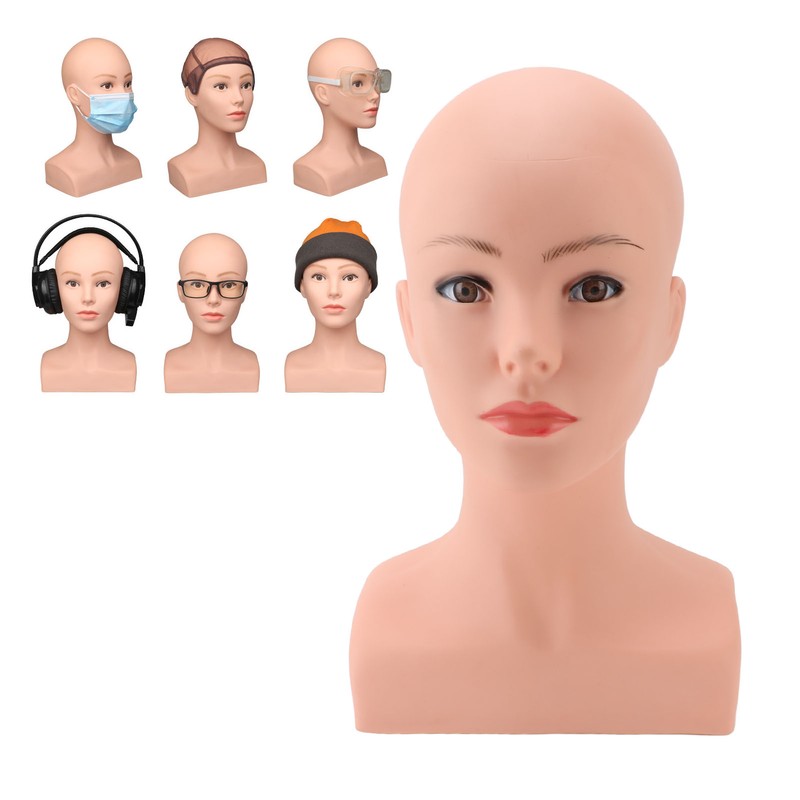 Female Bald Mannequin Head with Shoulder PVC Professional Cosmetology Face