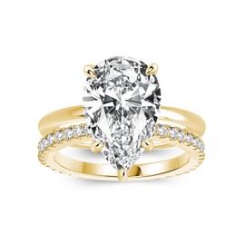 RODIFFY 4.0CT Pear Cut Engagement Ring Set for Women,14K Yellow Gold Plated 925 Sterling Silver Simulated Diamond Bridal Wedding Ring Set (Yellow Gold, 5.5)