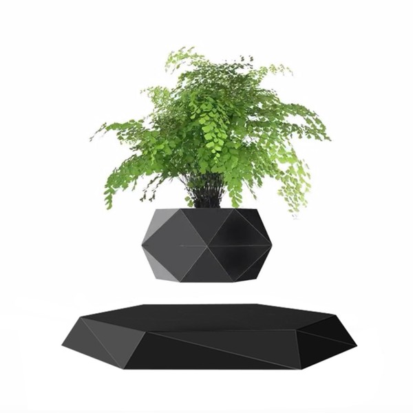 GUIYING GUIYING Magnetic Levitating Flower Pot Air Bonsai Black Hexagon