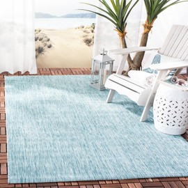SAFAVIEH Courtyard Collection Area Rug - 5'3" x 7'7", Aqua & Aqua, Non-Shedding & Easy Care, Indoor/Outdoor & Washable-Ideal for Patio, Backyard, Mudroom (CY8520-37122)