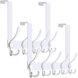 WEBI Over The Door Hook Door Hanger Hook Rack with 5 Tri Hooks for Hanging Coats, Door Towel Rack Towel Hanger Door Coat Hanger Over Door Coat Rack for Bathroom,Behind Back of Door,White,2 Packs