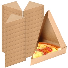 Tioncy 100 Pcs Triangle Pizza Box Disposable Mini Pizza Slice Box 9.65 x 7.28 x 1.77 Inch Paperboard Pizza Slice Clamshell Food Container for Christmas Birthday Wedding Party Supplies (Kraft)