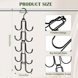 Hat Organizer for Closet, Collapsible Metal Caps Rack with 10 Large Hooks, Holds Up to 40 Baseball Caps, Rotatable Space Saving Hat Hanger for Closet Organizers and Storage, Black