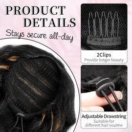 KooKaStyle Curly Ponytail Extension Fluffy Drawstring Ponytail Hair Extensions for Women Long Kinky Curly Wavy Pony Tail Synthetic Hairpiece for Daily Use(18Inch Black with Ginger Highlights)