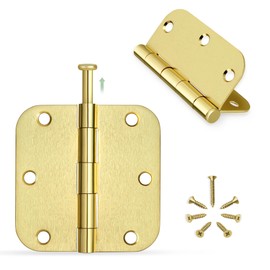 Moquin 12 Pack Noiseless Rounded Door Hinges, 3.5 x 3.5 Inch Door Hinges Hardware with 5/8" Radius Corners and Removable Pin, Satin Brass 3 1/2 Folding Flat Iron Interior Door Hinges