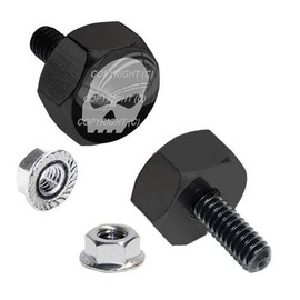 TRICKTOPPERS Hex Head Vivid Black Billet Aluminum Universal Motorcycle License Plate Frame Fastener Tag Bolt Kit with High Resolution Gloss Graphics - Grey G Skeleton Skull (2 Pcs)