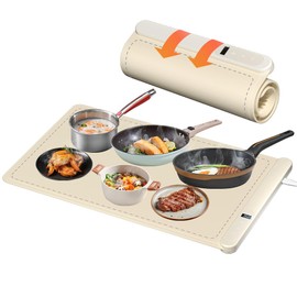 Warming Mat for Food, Upgrade Graphene Full Surface Heating in 10s, Electric Warming Tray with 6 Temperture Settings & 6 Hours Timer, Food Warming Mat for Gatherings, Parties, Daily Use (Beige)