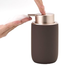 GIRLUFO Foaming Soap Dispenser with Plastic Pump,12oz Foam Dispenser Bathroom,Kitchen Foam Soap Dispenser,Brown Hand Soap Bottle(Rubber Paint& Ceramic)