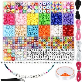 Mmaxboss 818PCS Cuentas de Bricolaje para Pulseras, Kit para Hacer Pulseras Niñas, Arcilla Polimerica con Cuentas del Frutas, Animales, Flores, Letras Cuadradas DIY Manualidades
