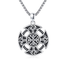 Celtic Knot Necklace 925 Sterling Silver ViKing Necklace/Cross Chain/Viking Pendant/Nordic Mythology Amulet/Lotus Necklace Amulet Jewellery for Men Women, Sterling Silver