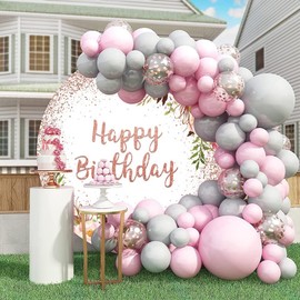 OERJU 6.5x6.5ft Rose Gold Birthday Round Backdrop Cover Pink Rose Flowers Circle Backdrop Girls Women 20th 30th 40th 50th Birthday Party Decoration Background for Photography Photo Studio Props