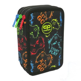 CoolPack XXL Pencil Case Boy, Pencil Case Large 44 Pieces with Patches Filled Pencil Case 3-Tier Motif: XPLAY, Joystick, Play, black, pencil case