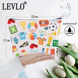 LEVLO Soccer Party Gift Soccer Cosmetic Makeup Bag Gift For Soccer Team Having a Soccer Ball Zipper Pouch Bag Soccer Coach Gift, Having a ball, Cosmetic Bag