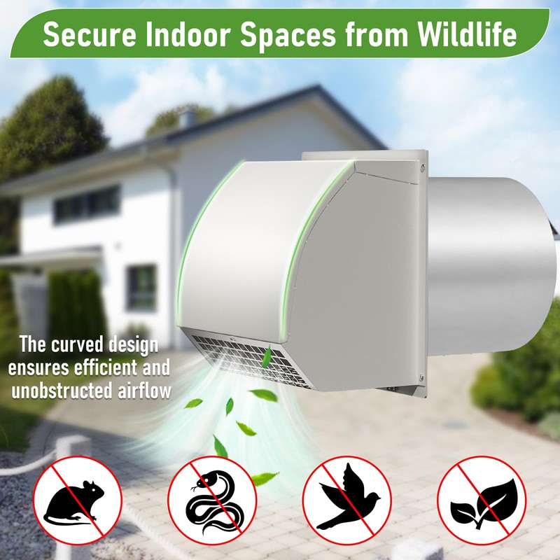 6 Inch Hooded Wall Vent with Damper&Screen, Wall Exhaust Vent