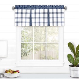 Tate Window Curtain Valance - 56 Width, 13 Length, 1.5 Inch Rod Pocket - Blue - Ultra-Soft Light Filtering Fabric with Windowpane Plaid Design & Machine Washable by Achim Home Decor