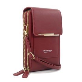 Esimileeya Anti-Theft Cell Phone Purses Trendy Rfid Crossbody Bags for Women Wine Red Shoulder Bag with Wallet -Wine Red Cell Phone Purse Wallet Crossbody