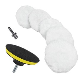 7 Pieces Diameter 75 mm Polishing Pads Lambskin Pad Polishing Pad Polishing Pad Polishing Set with Velcro Pad + M10 Drill Adapter Wool Polishing Hood Lambwool Polishing Fur for Car Polishing Machine