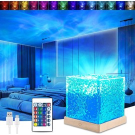 YeahBoom Wave Lamp, Water Wave Lamp, LED Starry Sky Projector Children, Starry Sky Projector with 16 RGB Colour Changing, LED Table Lamp Made of Crystal, Rotating Water Wave Lamp Projector