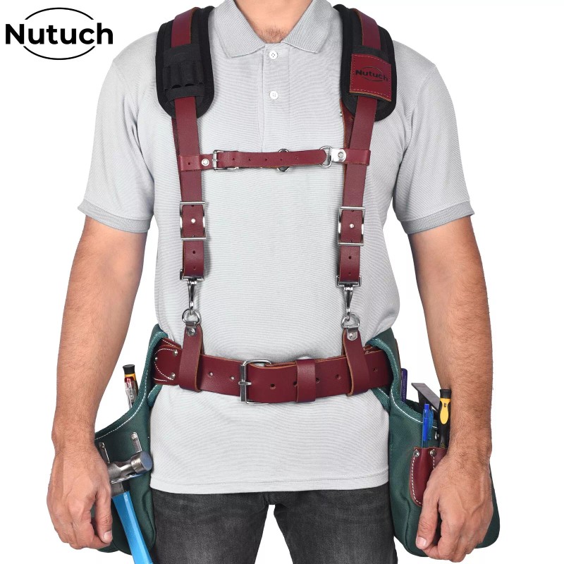 NUTUCH Heavy Duty Leather Work Suspender With Pockets | Tool