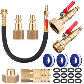 RV Winterizing Kit Winterize Blowout Adapter with Shut Off Valve Air Compressor 1/4" Plug and 3/4" Garden Hose Threading Blowout Fitting Adapter for Motorhome, Boat, Camper, Travel Trailer