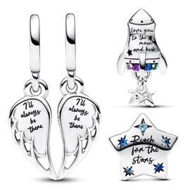 MSPOVOF Shining Angel Group Charms 925 Sterling Silver Bead for Bracelets and Necklaces Women's Mother's Jewelry