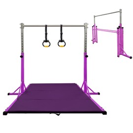 GBVUGY Foldable Gymnastics Kip Bar for Home Indoor Training,Horizontal Bar for Kids Girls Junior,Adjustable Arms from 3' - 5' Gym Equipment,1-4 Levels,300lbs Weight Capacity