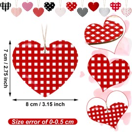 Zomiboo 24 Pieces Valentine's Day Wooden Hearts for Crafts Buffalo Plaid Heart Multi Colored Heart Decorative Farmhouse Valentines Decor for Christmas Valentine's Day Wedding Anniversary Themed Party