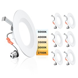 Ensenior 5/6 Inch 5CCT LED Can Lights 6 Pack, Retrofit Led Recessed Lighting, Baffle Trim, Dimmable, 9W=110W, 1000LM, 2700K/3000K/3500K/4000K/5000K Selectable, IC Rated - ETL & FCC