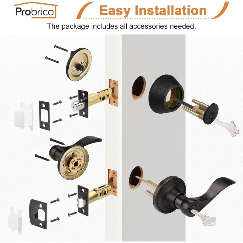 Probrico Door Lock Set with Deadbolt Oil Rubbed Bronze, Keyed