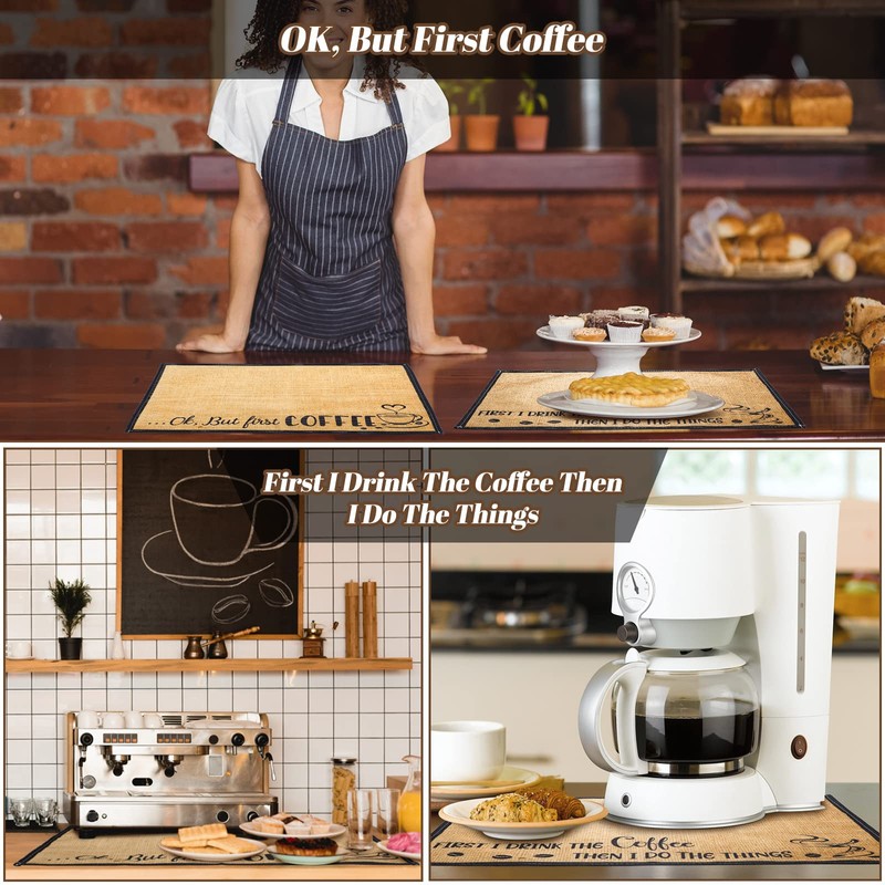 2 Pieces Coffee Bar Mat Burlap Funny Coffee Quote Coffee