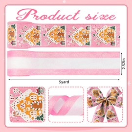 Glodecart 2 Rolls Christmas Ribbon for Wreath Bows Wrapping Gifts, Glitter Gingerbread House Christmas Pink Ribbon for Gift Wrapping Party Supplies Decoration DIY 2.5"X10yd Wired Winter Wreaths Ribbon