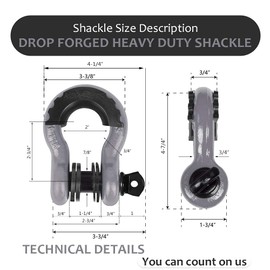 AUTOBOTS Shackles 3/4" (2 Pack), D Ring Shackle 45,000Ib Max Break Strength with 7/8" Pin & Isolator Washers Heavy Duty Clevis Tow Shackle for Tow Strap Jeep Vehicle Off Road Recovery Gray-Black