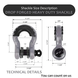 AUTOBOTS Shackles 3/4" (2 Pack), D Ring Shackle 45,000Ib Max Break Strength with 7/8" Pin & Isolator Washers Heavy Duty Clevis Tow Shackle for Tow Strap Jeep Vehicle Off Road Recovery Gray-Black