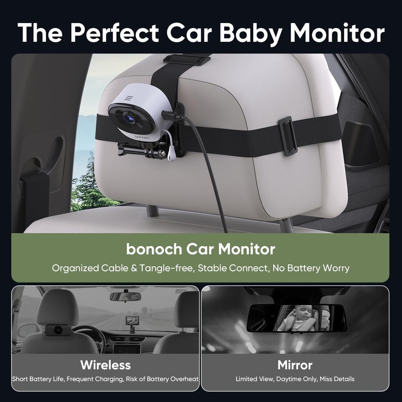 bonoch 5" 1440P Baby Car Camera - 360 Degree Rotating