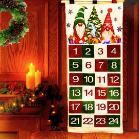Qivine Christmas Advent Calendar with 24 Pockets Wall Hanging Bag, Christmas Countdown Fabric Advent Calendar, Hanging Christmas Countdown Cloth Advent Calendar for Home Xmas Countdown Decoration