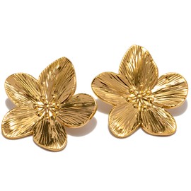 Blumen Ohrringe Groß, Gold Blume Ohrringe Boho Statement Flower Earrings Hypoallergene Modeschmuck Ohrstecker für Damen