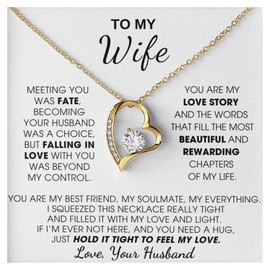 Momavo Jewelry To My Wife - Hold This Close To Feel My Love, Gift For Wife, Wife Husband Gift, Wife To be, Wife Necklace, Forever Love, Christmas Birthday Valentines Gift (Luxury Box w/ LED LIGHT, 18k Yellow Gold Finish)