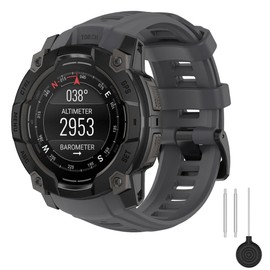 Watch Band for Garmin Instinct 3 （45mm, Silicone Watch Band, Adjustable Waterproof Strap for Men & Women, Soft Durable Replacement Strap Gray