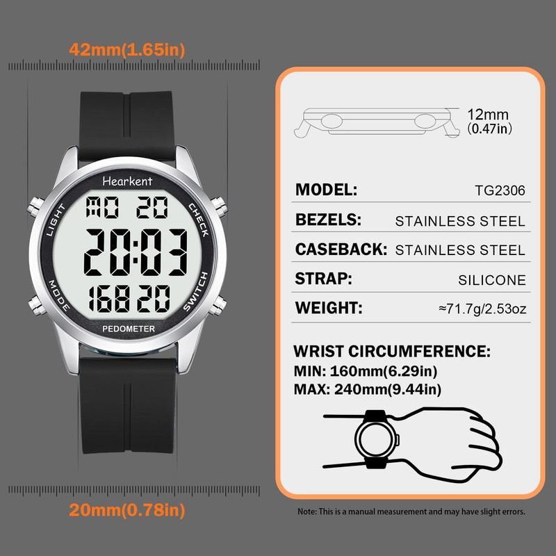 Hearkent Pedometer Watch for Walking for Senior No App Required