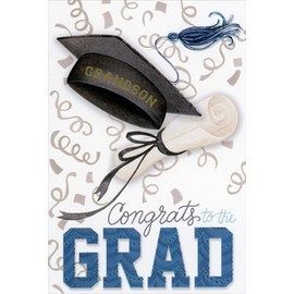 Pictura Black Grad Cap with Blue Foil Tassel Graduation Congratulations Card for Grandson