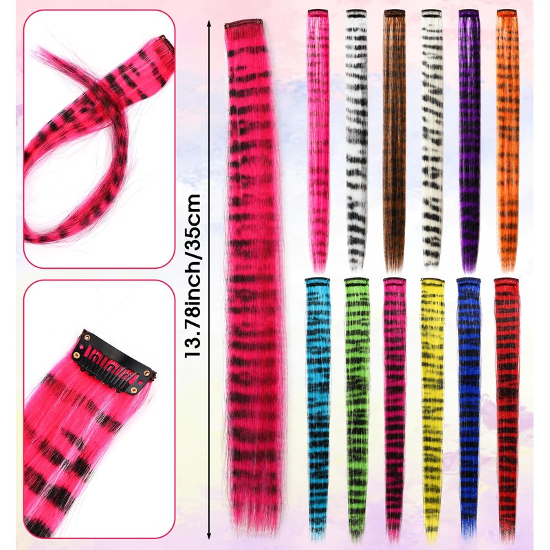 12 PCS Colorful Clip in Hair Extensions, Racoon Tail Hair