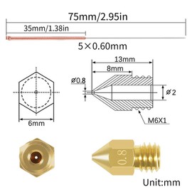 Aokin 10 Pcs 0.8mm 3D Printer Nozzles MK8 Extruder Nozzles and 5 Pcs 0.6mm Stainless Steel Nozzle Cleaning Needles for Creality Ender 3/3 Pro/3 V2, Ender 5/5 Pro, CR-10/10S, Makerbot, Anet A8