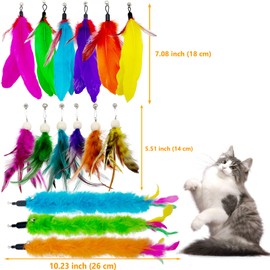 CATDABIR 15 Pieces Cat Feather Toy Refills, Cat Toys Wand Replacement Attachments Assorted Feathers Toy for Indoor Cats