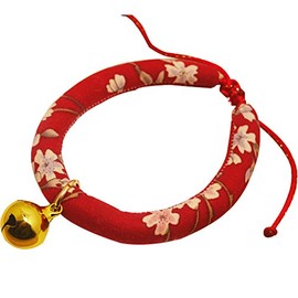 Creation Core Japanese Style Flower Print Cat Collar with Golden Bell(Red,M)