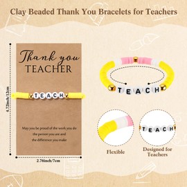 Huquary 20 Pcs Teacher Appreciation Gifts for Women Clay Beaded Thank You Bracelets with Thank You Message Card Bracelets for Teacher Graduation Birthday Retirement Gifts