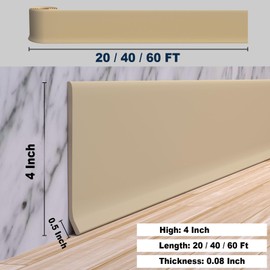 Duzzy Flexible Baseboard Molding Trim, 4 Inch(W) x 20 Feet(L) Peel and Stick Rubber Wall Trim Molding, Self-Adhesive Vinyl Wall Base Cove Base