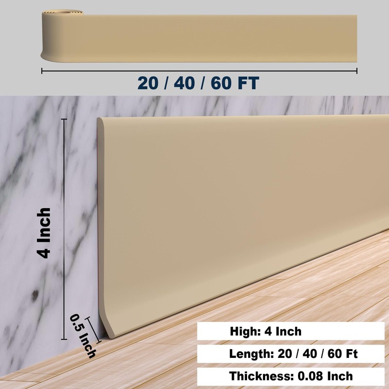 Duzzy Flexible Baseboard Molding Trim, 4 Inch(W) x 20 Feet(L)
