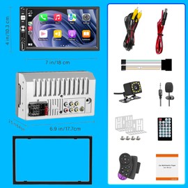 Double Din Car Stereo,Dykucic 7 Inch Wireless Carplay Car Stereo with Apple CarPlay & Android Auto,Touchscreen with Backup Camera FM Bluetooth Multimedia Player Car Radio